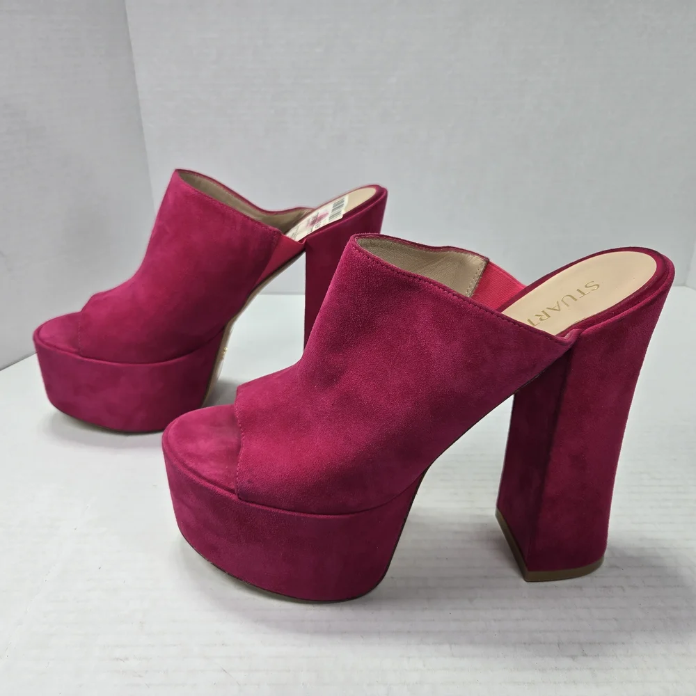 Stuart Weitzman Skyhigh 145mm Azalea Fuchsia Slide Platform Mules Size 10M - Picture 6 of 10